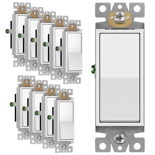 Miniatura 42 de ENERLITES Decorator Paddle Rocker Interruptor de luz, acabado brillante, un solo polo, 3 cables, tornillo de tierra, grado residencial, 15 A, 120