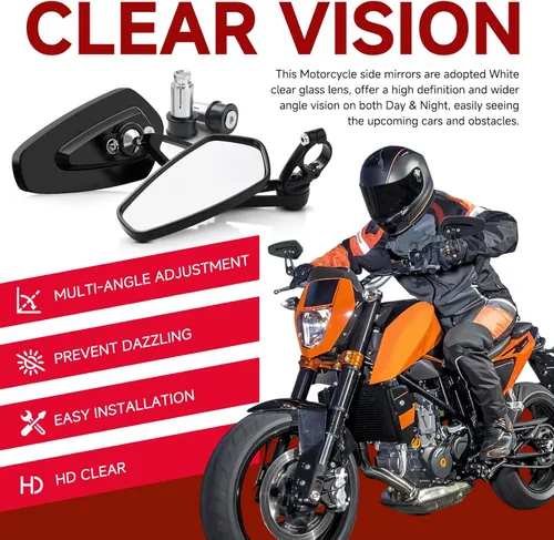 Miniatura 2 de Rich Choices Universal Espejos Retrovisores Negros para Motocicleta de 22mm 7/8'' de Extremo de Manillar GROM MSX125 CB500F Z125 pro Z650 Z750 Z800