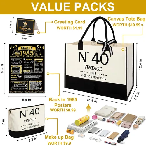 Miniatura 4 de YeohJoy Regalos de 40 cumpleaños para mujeres, bolsa de lona para viaje, regalos únicos de cumpleaños de 40 años para su madre, esposa, tía, amigos