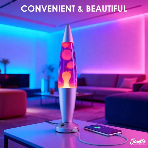 Miniatura 2 de JAMBO Hermosa lámpara de movimiento líquido de 16 pulgadas con USB, color morado con cera amarilla/naranja para adultos, adolescentes y niños