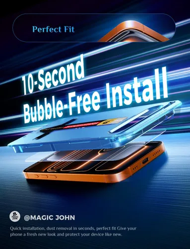 Miniatura 3 de MAGIC JOHN Paquete de 2 protectores de pantalla de vidrio templado para iPhone 17 Pro Max de 6.9 pulgadas, eliminación automática de polvo, sin