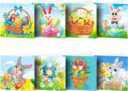 Miniatura 12 de LUSandy 8 paquetes de tarjetas de Navidad con pintura de diamante 5D para adultos, gnomos de Navidad, tarjetas de felicitación de arte de Papá Noel