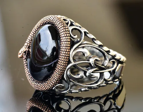 Miniatura 4 de Enigmatic Serpent 925K Sterling Silver Men's Gemstone Ring - Symbolic Power & Handcrafted Intricacy