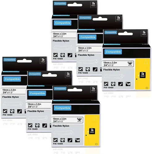 18489 a18489 - Etiquetas de repuesto para DYMO - Etiquetas industriales de nailon flexible de 3/4 pulgadas, negro sobre blanco, compatibles con