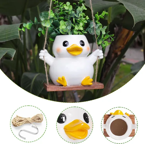 Miniatura 4 de Lindas macetas colgantes de pato oscilante para plantas de interior, macetas pequeñas para suculentas con orificio de drenaje, planta única