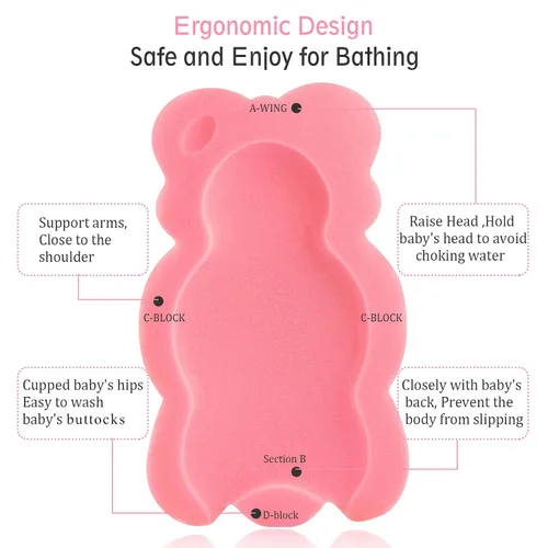 Miniatura 4 de Cojín de Baño para Bebé, Alfombrilla de Baño Infantil, Almohadilla y Esponja para Recién Nacido, Niño Pequeño y Bebé (Estilo Rosa-4)
