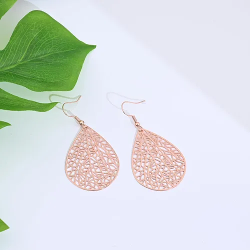 Miniatura 16 de 14K Gold Plated Silver Rose Gold Teardrop Filigree Dangle Earrings Lightweight Leaf Drop Earrings for Christmas Gift
