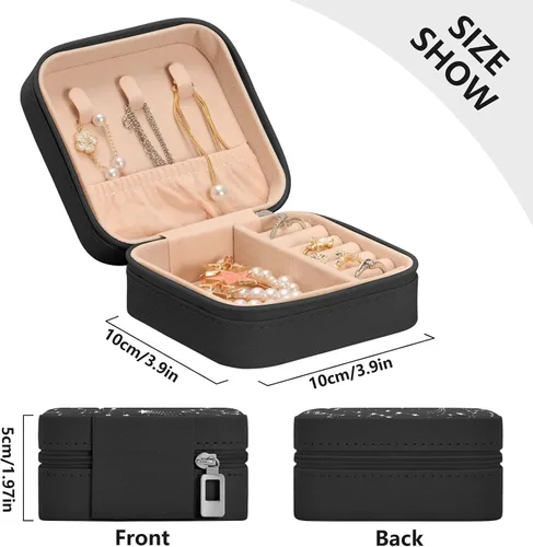 Miniatura 5 de Tatenale Joyero de viaje pequeño organizador de joyas para anillos, aretes, collares, niñas, mujeres, hombres, estrella fugaz blanca y cisne, negro