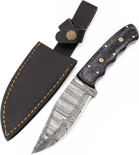 Miniatura 9 de Cuchillo de caza, hoja fija con vaina, desolladora táctica, supervivencia, hecho a mano, cuchillo de campamento de Damasco, cuchillo de espiga