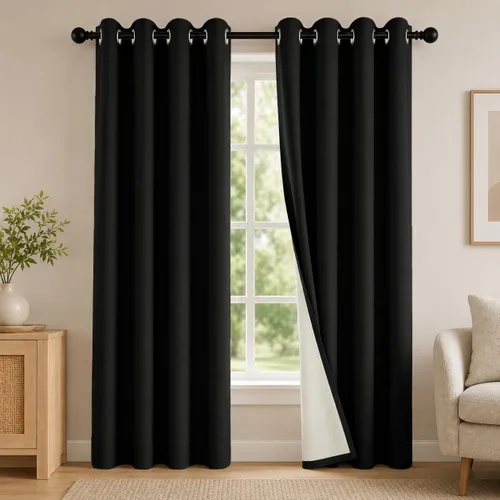 Miniatura 78 de 2 paneles de cortinas 100% opacas, cortinas ligeras con aislamiento térmico con ojales para dormitorio, sala de estar, tratamiento de ventana