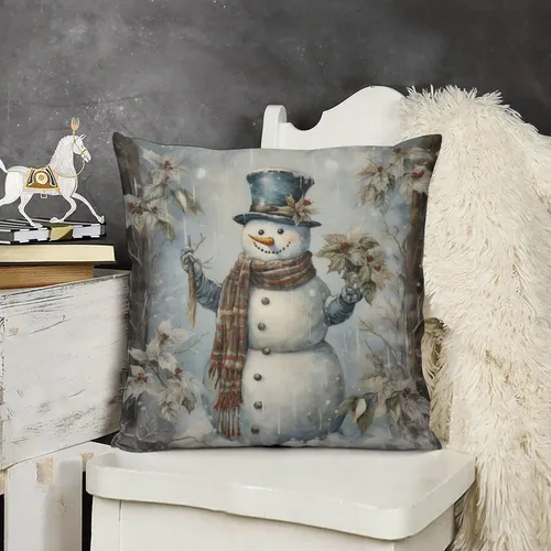Miniatura 15 de Funda de cojín de muñeco de nieve con rosas rosadas, bufanda y sombrero, funda de almohada para cama, decoración moderna para sofá, dormitorio, sala
