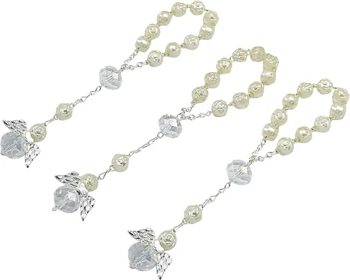 25 Pc Ivory Color Baptism Favors with Angels Mini Rosaries Silver Plated Acrylic Beads Recuerditos De Bautismo Christening Favors Decenarios Decades