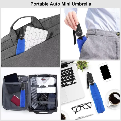 Miniatura 109 de LEAGERA Paraguas de viaje compacto para bolso, mango plano, impermeable para lluvia ligera
