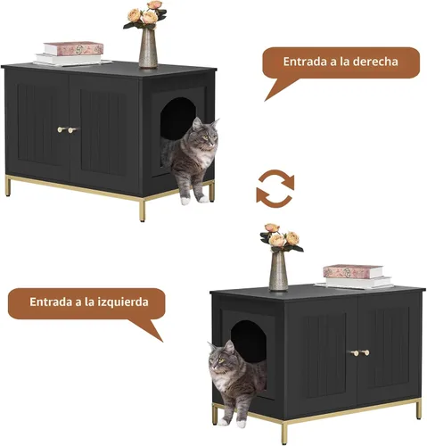 Miniatura 5 de Homhedy Gabinete para Caja de Arena para Gatos, Muebles de Baño para Gatos con Marco de Metal, Casa para Mascotas, Se Adapta a la Mayoría de Cajas