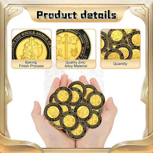 Miniatura 3 de Tondiamo 12 Piezas Pónganse Toda la Armadura de Dios Monedas de Desafío Cristiano Recuerdos Oración Regalo Conmemorativo Redondo Dorado Regalo