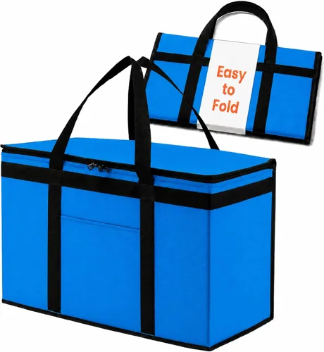 Miniatura 24 de NZ home Durable 3XL PRO Bolsa Térmica Aislada y Calentador de Alimentos para Entrega y Compras de Comestibles con Cremallera Superior, Azul Grado