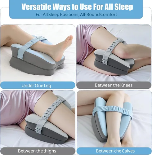 Miniatura 4 de Almohada de rodilla de espuma viscoelástica para dormir de lado, azul con correa ajustable para alineación de cadera y columna vertebral, alivia