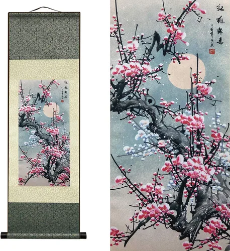 Miniatura 21 de AtfArt Decoración asiática de pared, hermosa pintura de pergamino de seda, 4 flores de hombre justo, orquídea ciruela, bambú, crisantemo, decoración