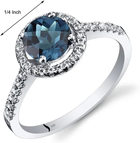 Miniatura 3 de PEORA Anillo de topacio azul Londres para mujer, oro blanco de 14 quilates con topacio blanco, piedra natal de piedras preciosas auténticas