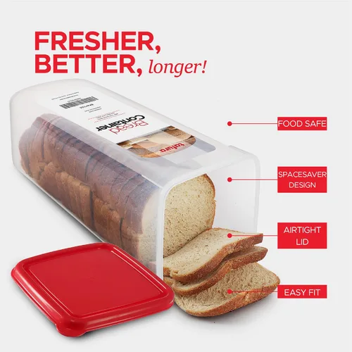 Miniatura 5 de Tafura Contenedor de pan – Caja de pan de plástico sin BPA – Contenedor/soporte para panes caseros y productos horneados con tapa hermética roja