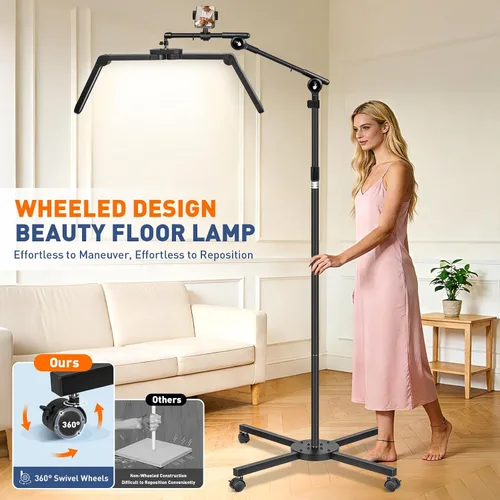 Miniatura 5 de KIRKAS Luz de media luna para extensiones de pestañas, tatuadores, luz LED de tecnología de pestañas mejorada con base rodante de 4 ruedas, lámpara