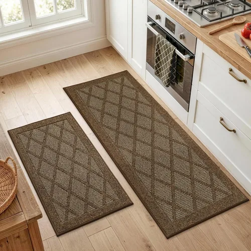 Miniatura 15 de COSY HOMEER Tapetes de cocina, 2 alfombras de cocina antideslizantes, lavables, absorbentes, para suelo de cocina, 100% polipropileno, alfombra