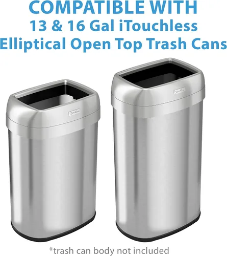Miniatura 3 de iTouchless Tapa de bote de basura elíptico, abierta, modelos OL13STV y OL16STV, para botes de basura de 13 y 16 galones