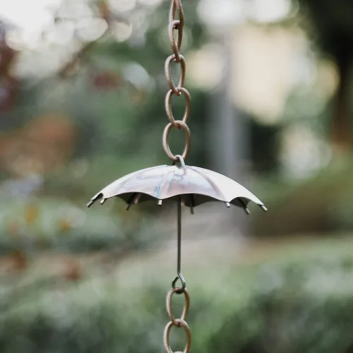 Miniatura 6 de Topadorn Cadena de lluvia para paraguas, canalón de metal decorativo de 72 pulgadas, desviador de agua resistente a la intemperie para jardín al