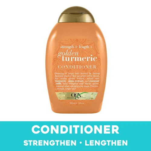 Miniatura 2 de OGX Strength Length + Acondicionador de cúrcuma dorada con leche para calmar el cuero cabelludo, nutre el cabello, surfactantes sin sulfato ayurveda