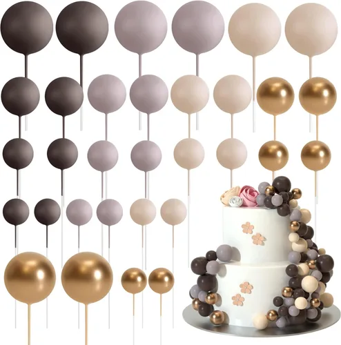 Miniatura 17 de ASTARON 32 piezas de decoración de bolas para pastel, mini globos, palos para decoración de pastel, bolas de espuma, púas para pastel, bolas