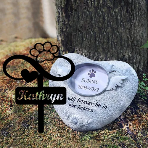 Miniatura 4 de Marcador de metal para tumbas para mascotas, nombre personalizado, estaca de jardín, perro, conmemorativo, alas de ángel, marcador de tumba, hueso