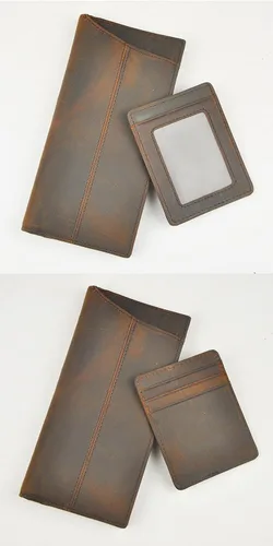 Miniatura 4 de Le'aokuu Funda de piel con cremallera para hombre, organizador para tarjetas de visita, cartera para teléfono, cartera plegable