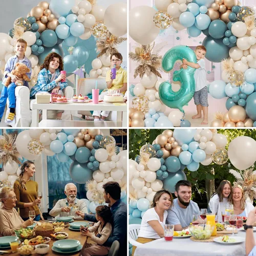 Miniatura 6 de Kit de guirnalda de arco de globos de color azul bebé polvoriento, 155 unidades, con niebla de pizarra, azul bebé, arena, blanco, dorado metálico