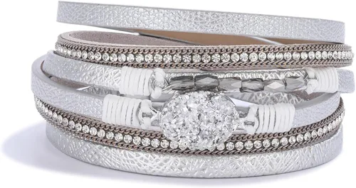 Miniatura 187 de FANCY SHINY - Pulsera de cuero estilo bohemio, pulsera de cuentas de cristal con cierre magnético, regalos de joyería para mujer