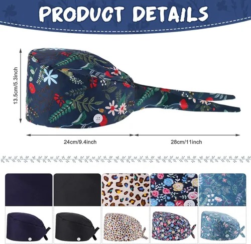Miniatura 2 de 6 gorras quirúrgicas con botones y banda para el sudor ajustable para mujeres y hombres multicolor Multi