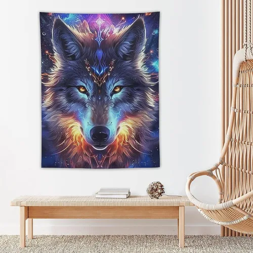 Miniatura 5 de FeoYoed Tapiz para colgar en la pared, decoración estética para dormitorio, sala de estar, tapices de arte de pared, arte de lobo, galaxia