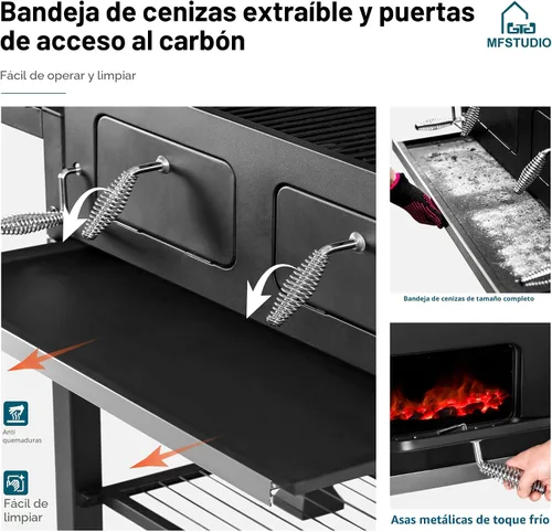 Miniatura 4 de MFSTUDIO Parrilla de carbón para barbacoa multifuncional extra grande de 49 pulgadas con control de temperatura, mesa auxiliar y bandeja de cenizas