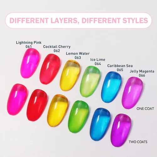 Miniatura 2 de VARNAIL Rainbow Candy Jelly - Kit de esmalte de uñas de gel de 6 colores y capa base de regalo, kit de esmalte de gel transparente arcoíris