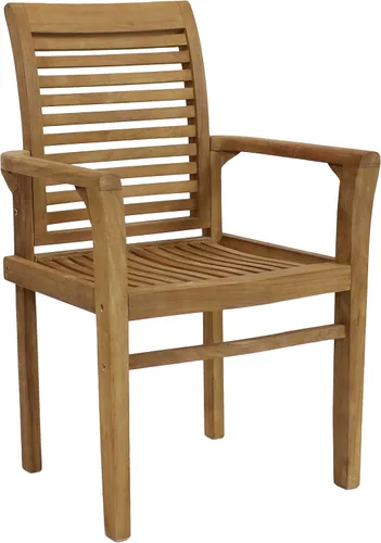 Miniatura 10 de Sunnydaze Silla de comedor de teca maciza para exteriores, silla de patio con listones de madera duradera con brazos para patio trasero, terraza