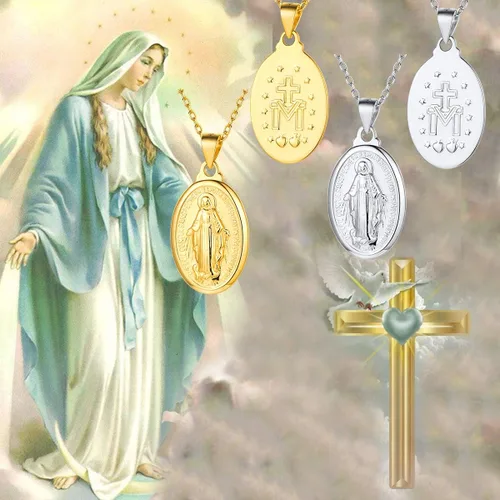 Miniatura 6 de Nofade Silver Collar personalizado de la Virgen María de Plata de ley 925 joyería religiosa cristiana collar con colgante de moneda ovalada