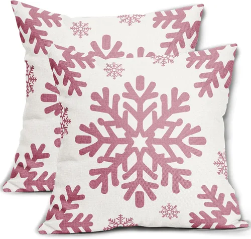 Miniatura 30 de Fundas de almohada decorativas de Navidad negras 40x40 cm con copos de nieve blancos de Navidad, juego de 2, temática rústica de invierno