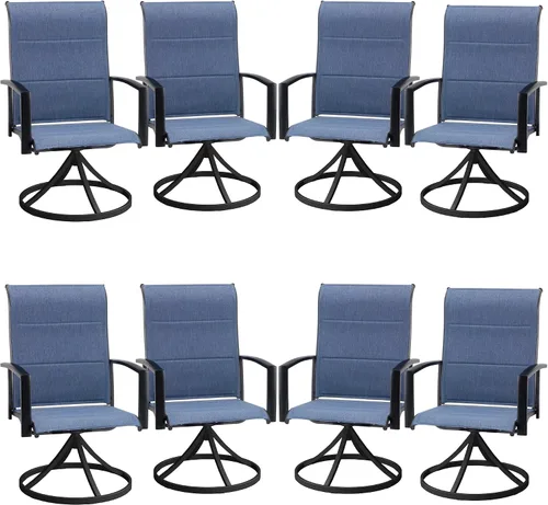 Miniatura 22 de VICLLAX Juego de 2 sillas de comedor giratorias para patio, sillas de exterior de tela de malla de textileno acolchada con reposabrazos para porche