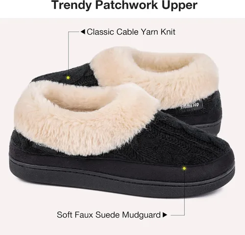 Miniatura 4 de HomeTop Pantuflas de casa de espuma viscoelástica de punto trenzado para mujer con cuello de felpa mullida