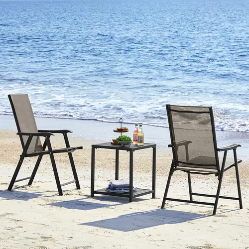Miniatura 9 de Yaheetech Juego de 4 sillas de patio al aire libre, sillas de comedor portátiles con reposabrazos para campamento, césped, playa, sillas plegables