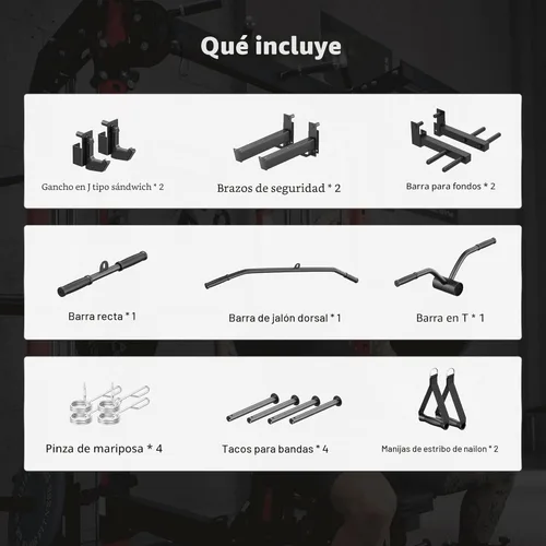Miniatura 8 de MAJOR FITNESS F22 Power Rack, 1600lbs - Estante para sentadillas todo en uno con sistema de polea doble, marco de acero resistente, accesorios