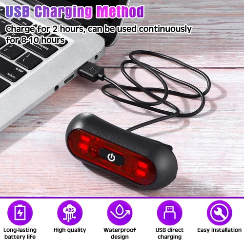 Miniatura 4 de Tujoe Juego de 2 luces LED rojas para casco trasero de motocicleta, luces traseras recargables para casco de advertencia de seguridad con cable USB