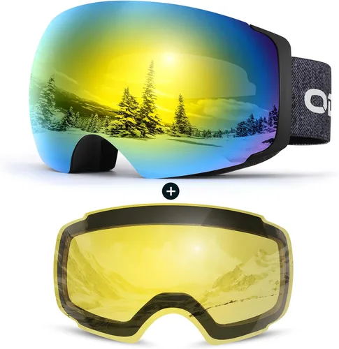 Miniatura 10 de Odoland Magnetic Interchangeable Ski Goggles with 2 Lens, Large Spherical Frameless Snow Snowboard Goggles for Men Women