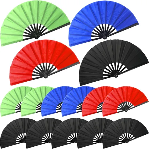 Miniatura 9 de Beeveer 15 ventiladores de mano plegables grandes para baile de línea, chino Kung Fu Tai Chi Clap Raves fanáticos para hombres y mujeres festivales