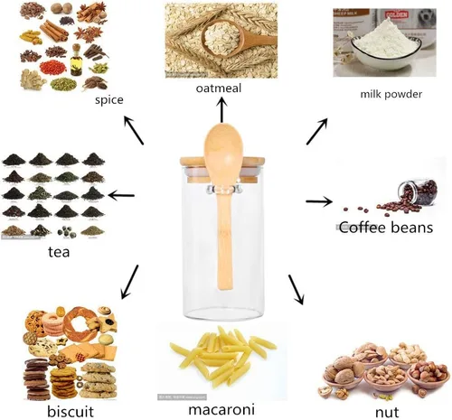 Miniatura 4 de Tarro de vidrio con tapa y cuchara de bambú, paquete de 8 recipientes de té de 10 onzas para té de hojas sueltas, recipientes de sal y azúcar