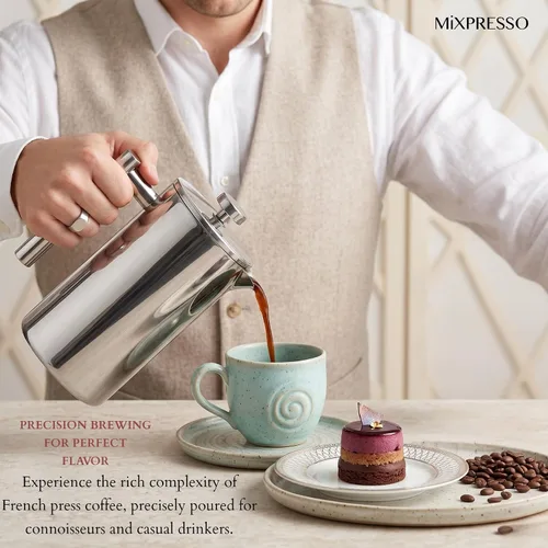 Miniatura 3 de Mixpresso Cafetera de Prensa Francesa de Acero Inoxidable 27 Oz 800ml, Prensa Francesa Aislada de Doble Pared de Acero Inoxidable, Termómetro